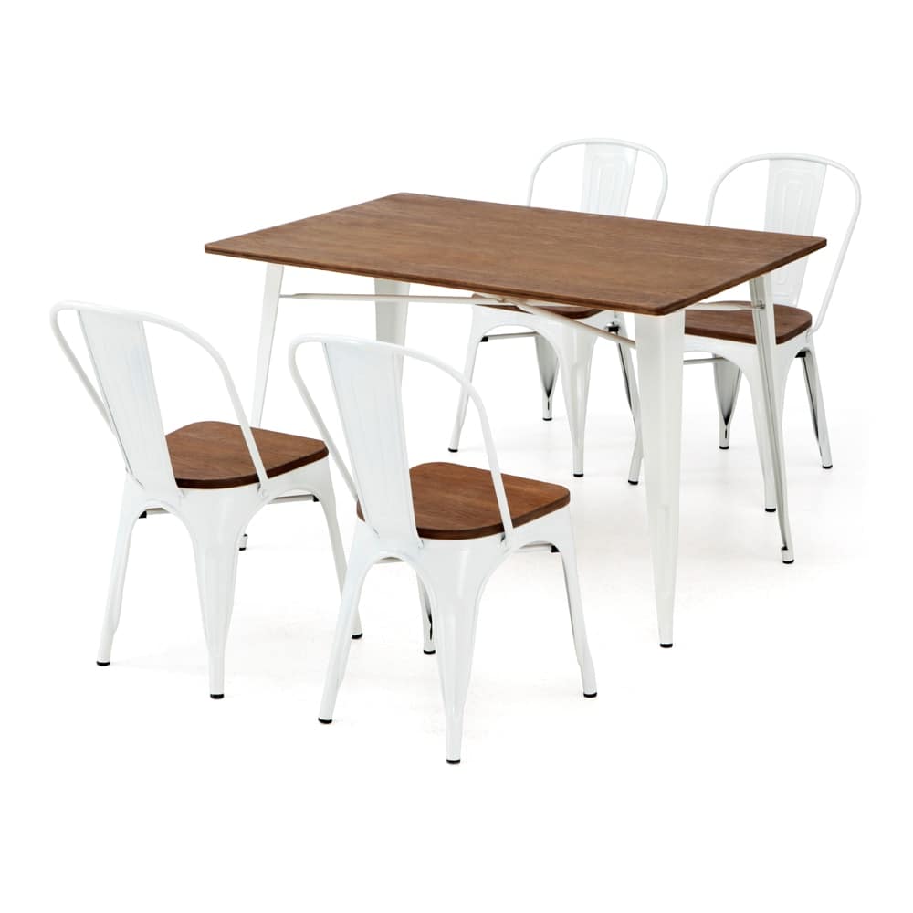 Set de Sillas Antik Old vintage blanca y madera + 1 mesa 120x80x75h cm.