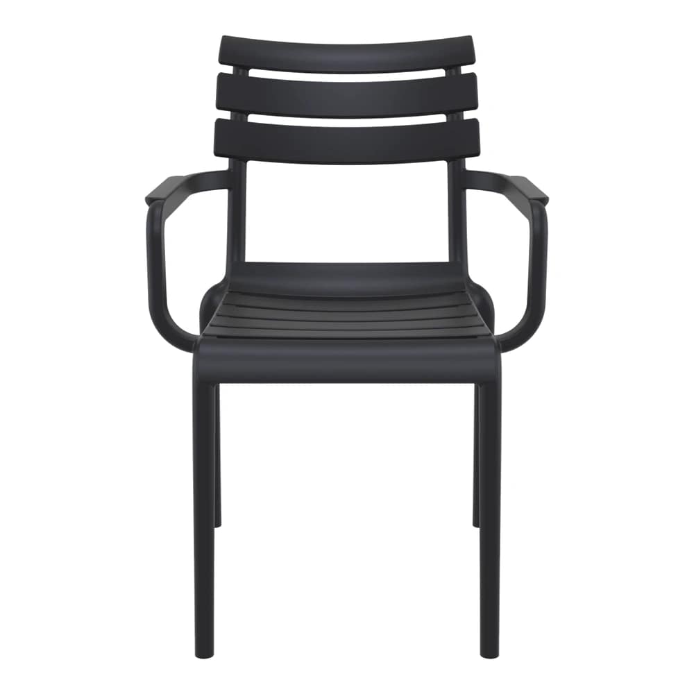 Silla Paris con brazos apilable color negro vista frontal