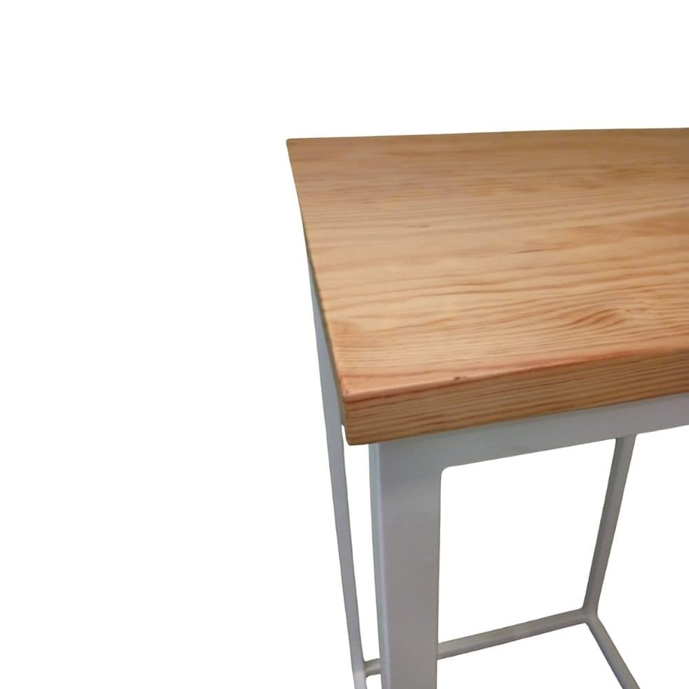 mesa alta bar de madera con estructura metalica