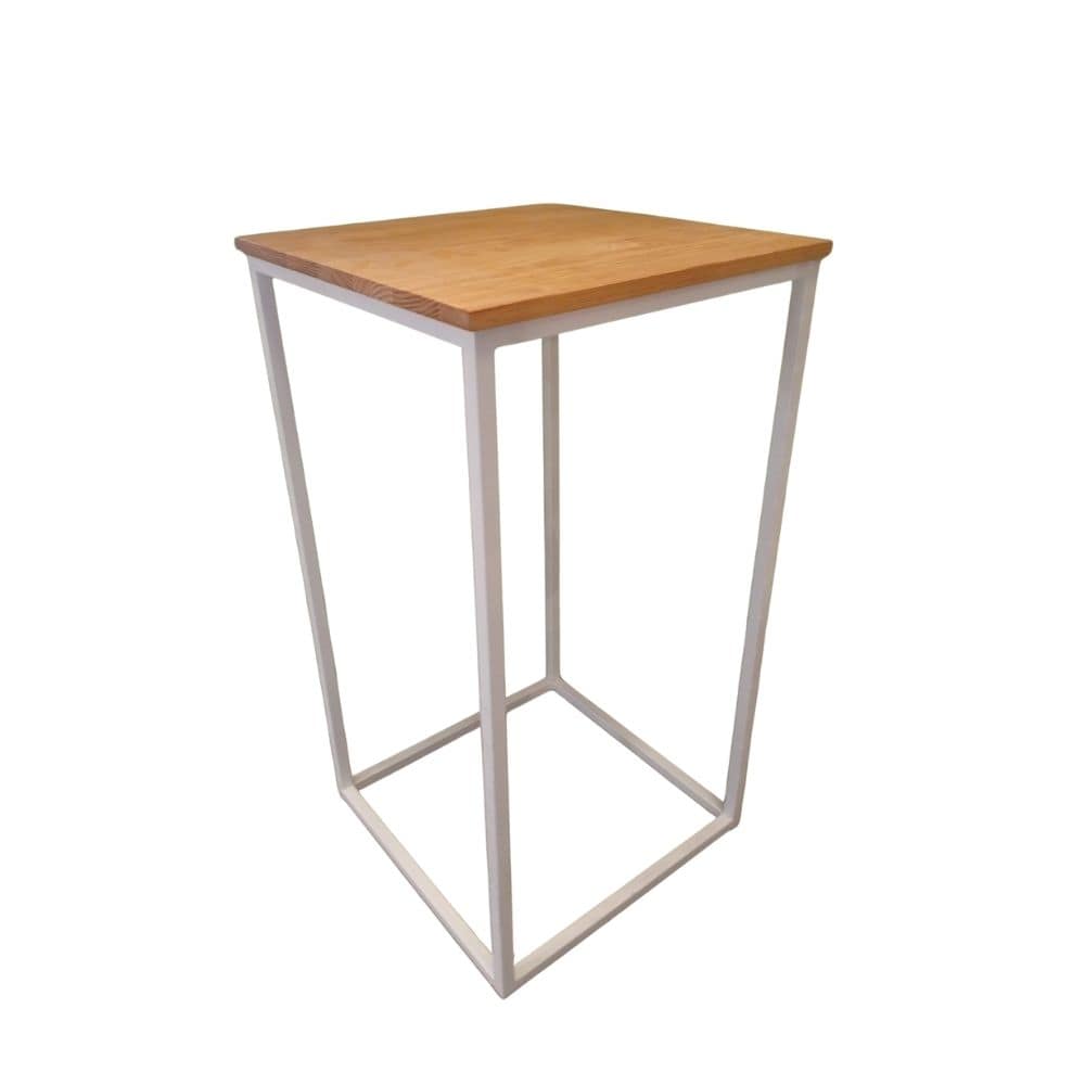 mesa alta bar de madera con estructura metalica