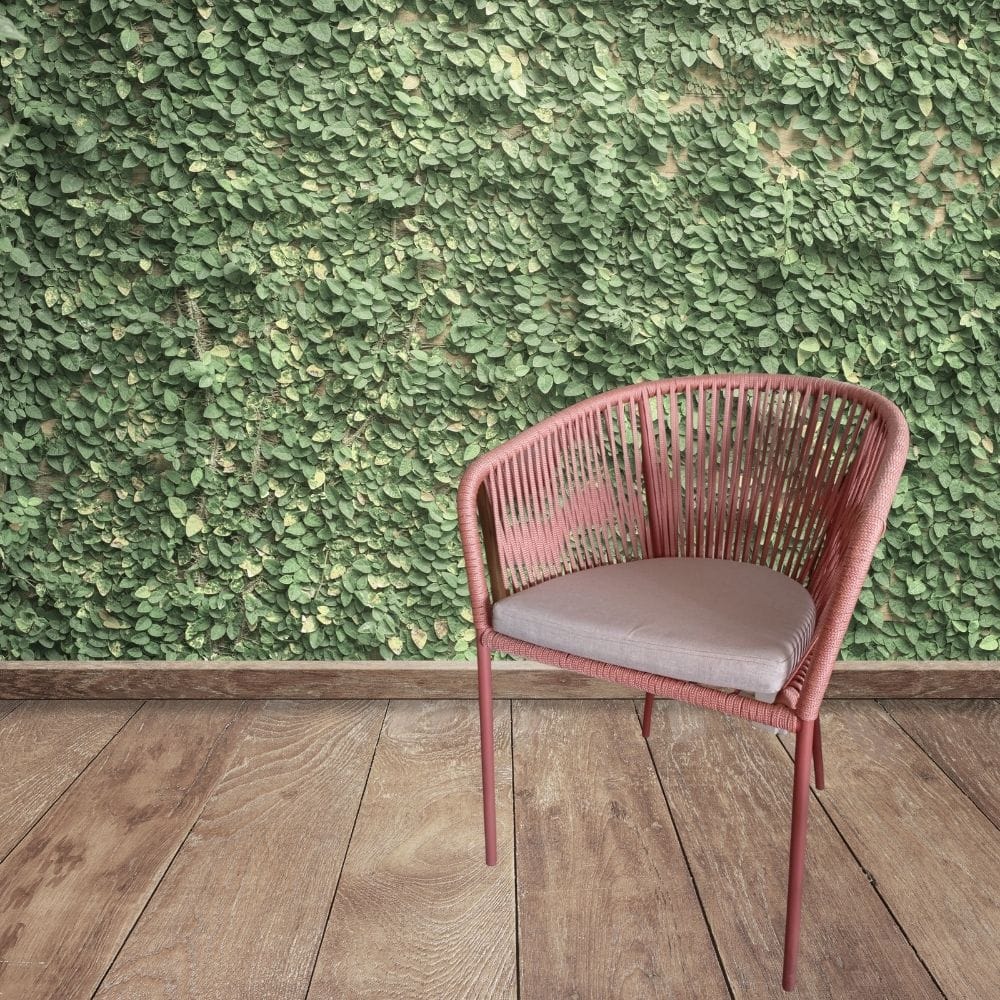 sillon de exterior para terraza de aluminio y cuerda sintetica con cojin en el asiento