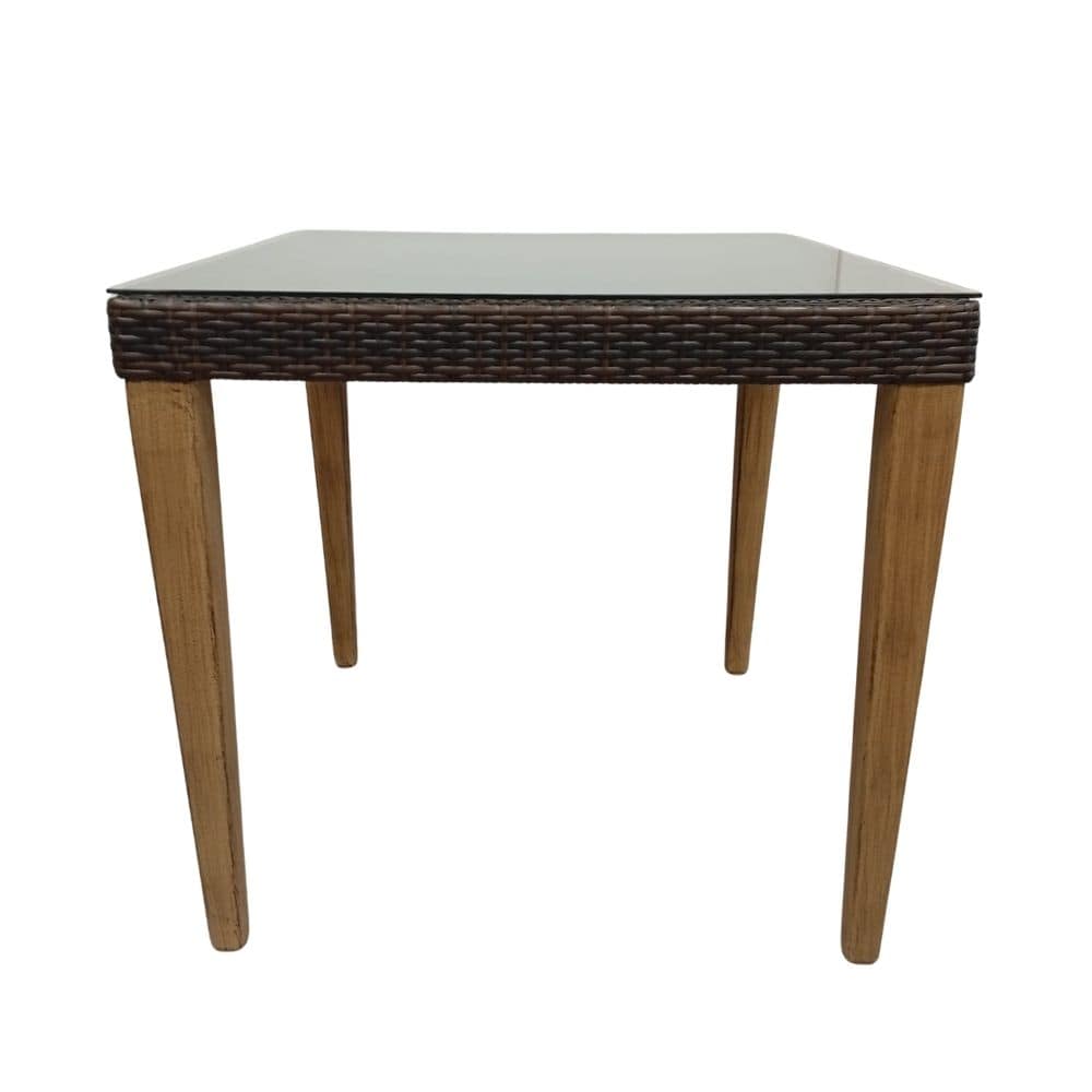 mesa centro estructura metal tapa ratan cristal incluido 80x80