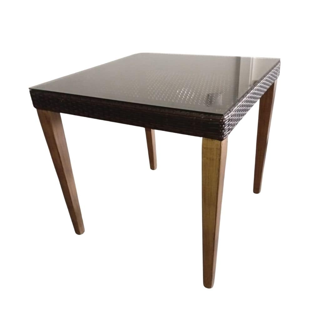 mesa centro estructura metal tapa ratan cristal incluido 80x80