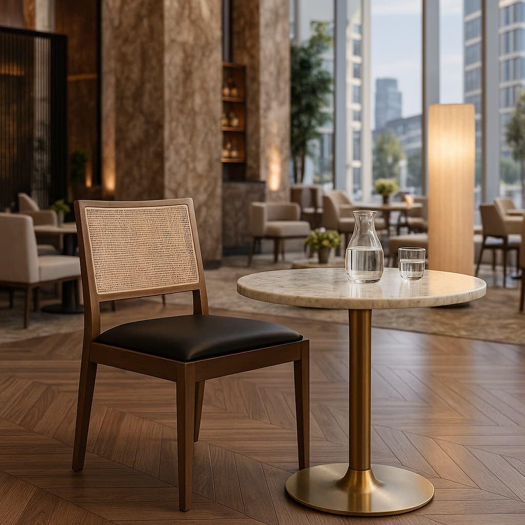 silla cibelle de madera con asiento tapizado `para uso interior