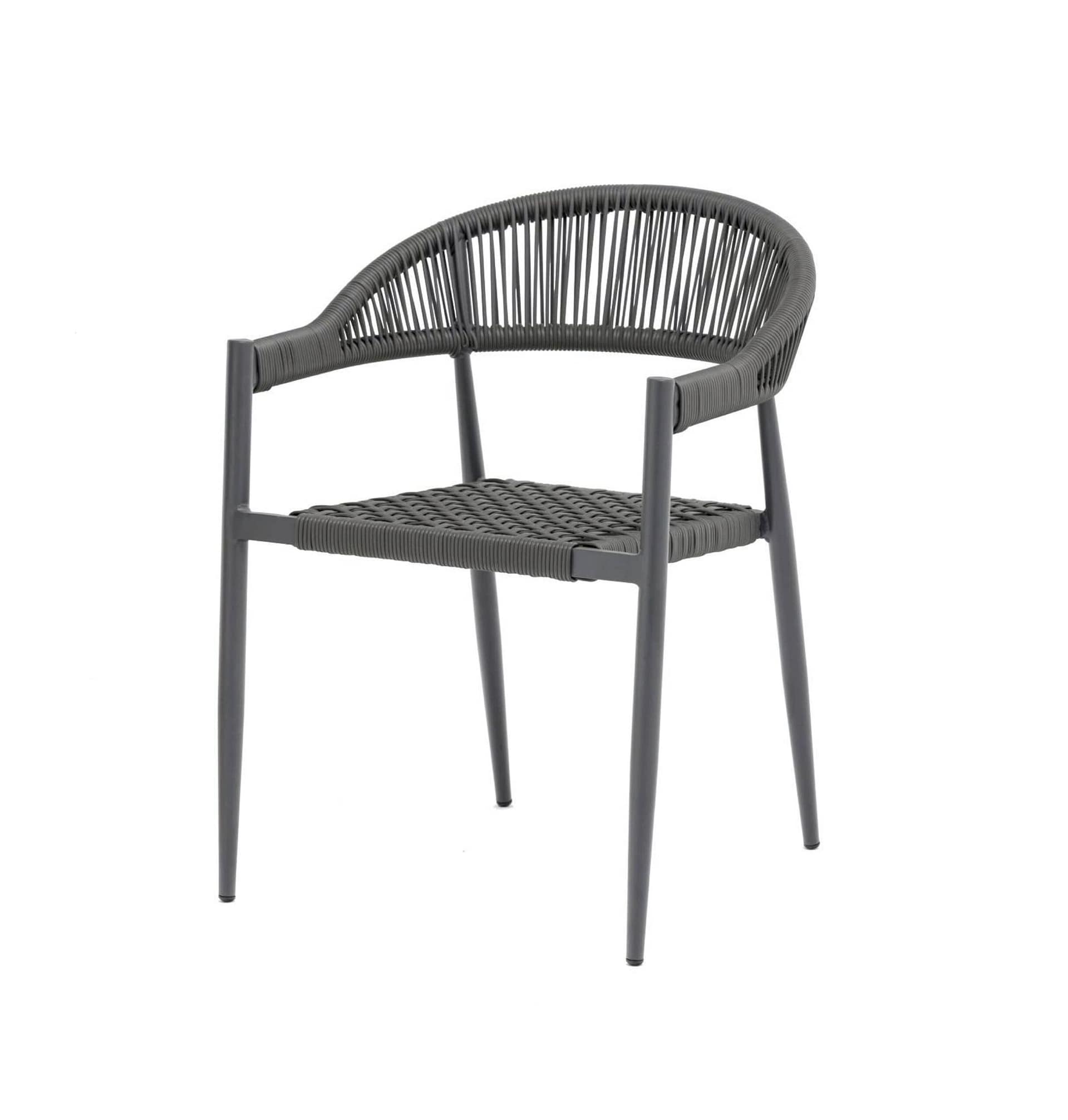 Silla ZAURI apilable para exterior, aluminio, médula y cuerda trenzadas color gris