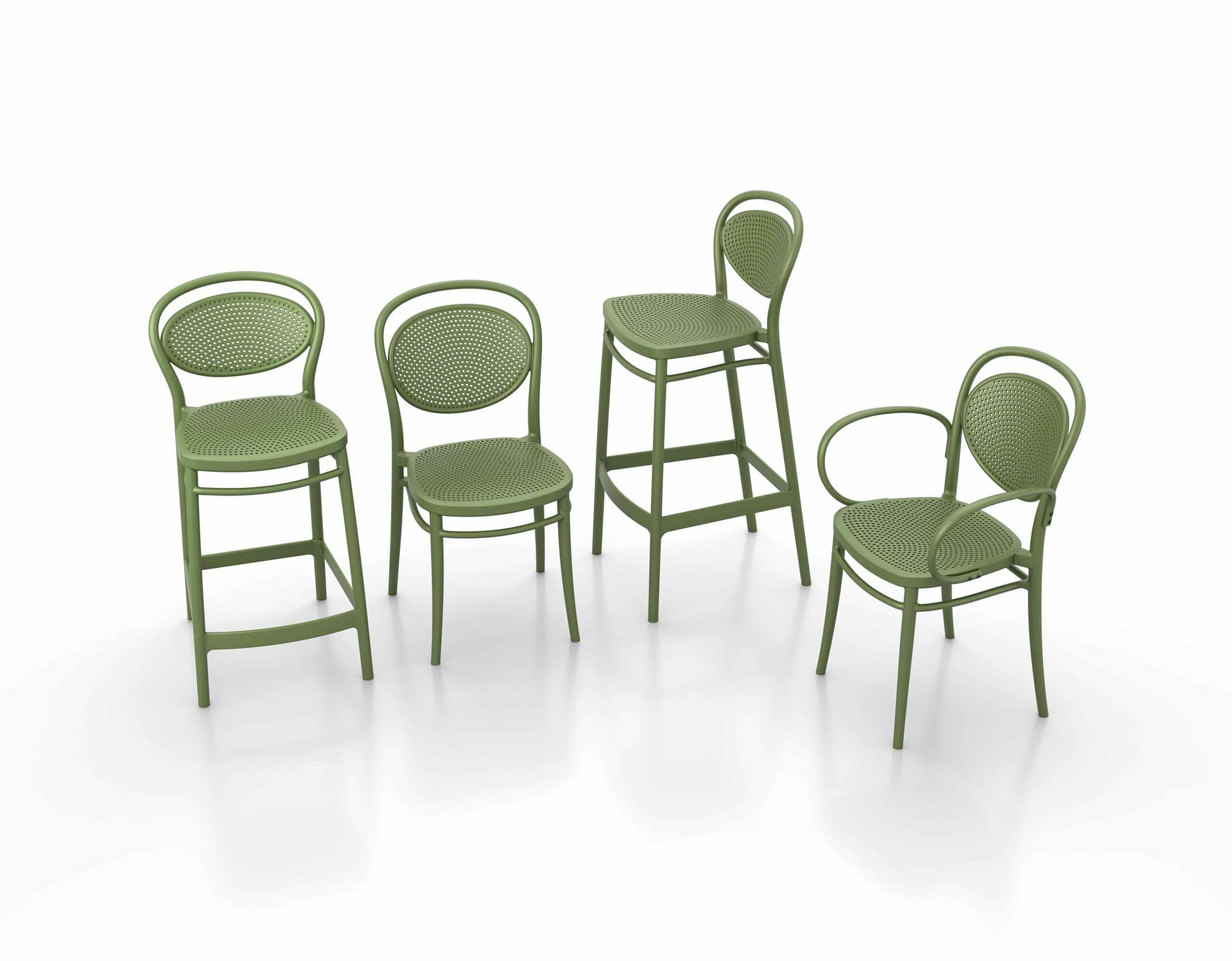 familia marcel silla taburete sillón medio alto exterior verde olivo