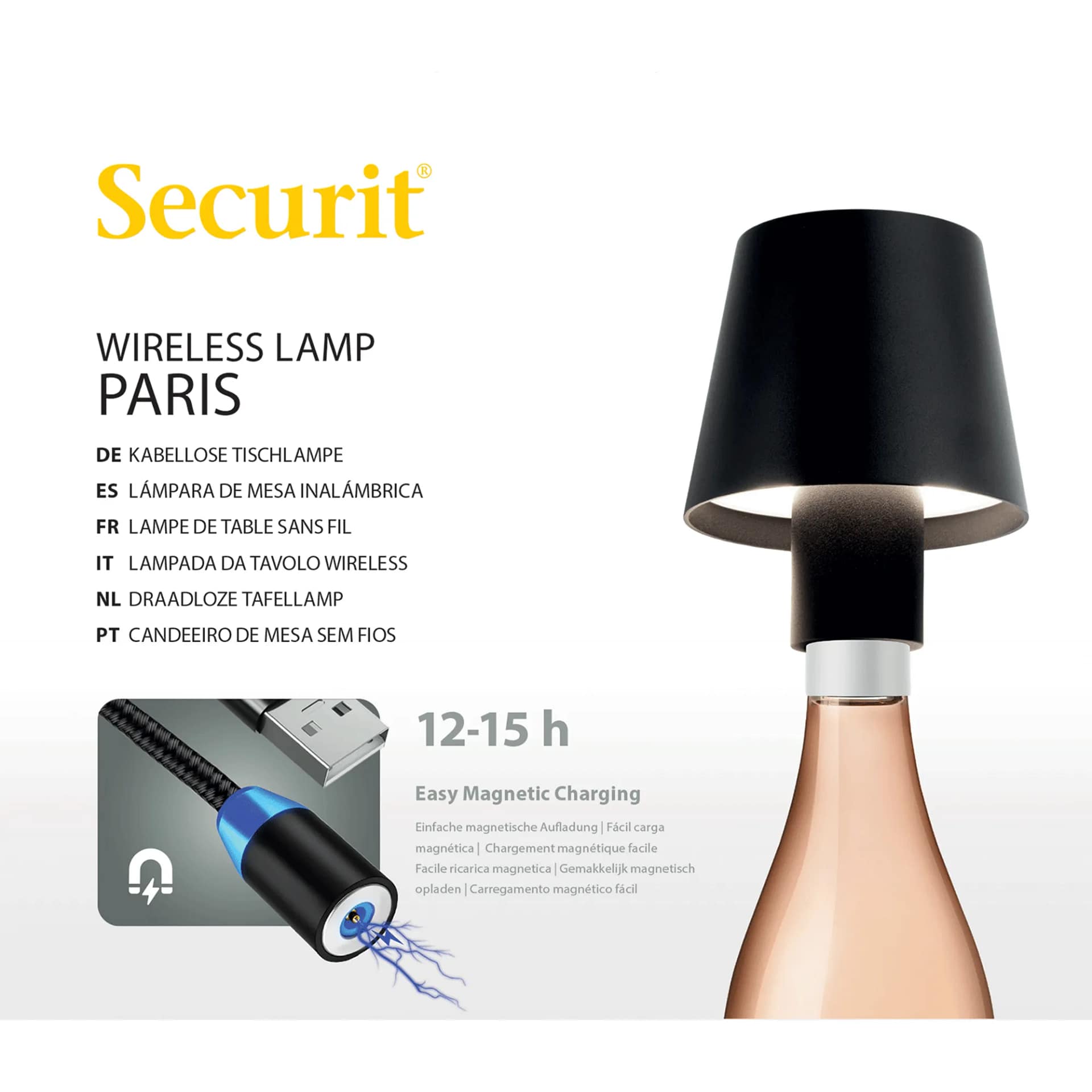 Lámpara led inalámbrica de mesa para botella PARIS negro - Imagen 12