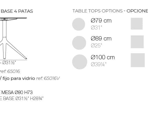 Medidas base de mesa Marisol abatible de 4 puntas