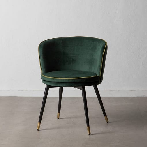 Silla tapizada con ribetes y asiento curvo