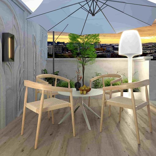 silla Robiin de madera teca con reposabrazos de exterior