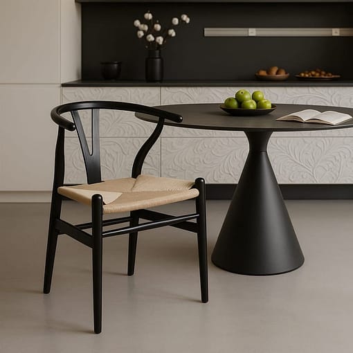 Silla interior Wishbone Nórdica BLACK WISH Madera y Asiento Cuerda Trenzada