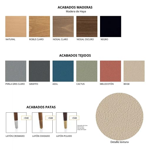 Acabado textura madera patas tejidos productos
