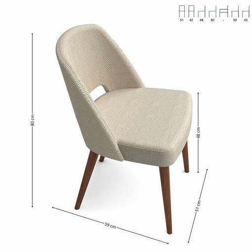 Silla Elane tapizada interior medidas