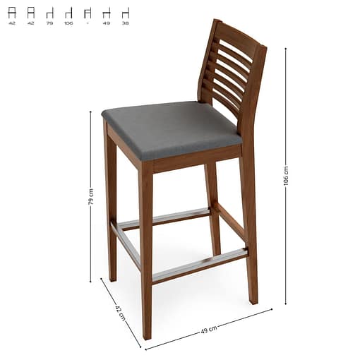 Taburete Marty asiento tapizado interior medidas