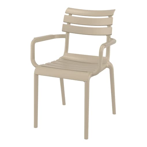 Silla Paris con brazos apilable color taupe vista frontal lateral