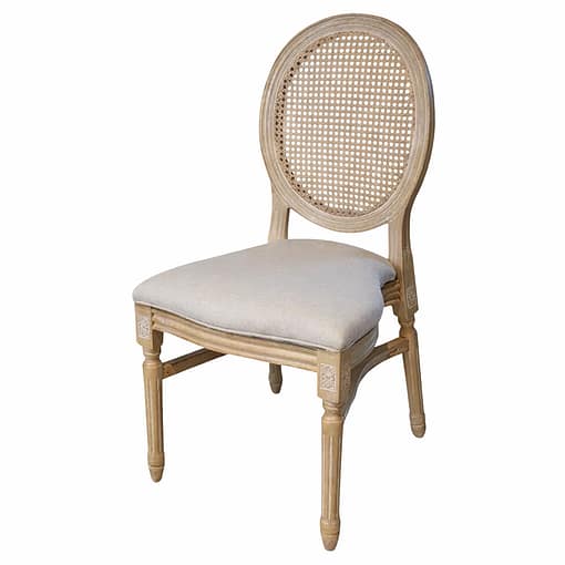silla Luis XVI imitación madera y ratan polipropileno para eventos