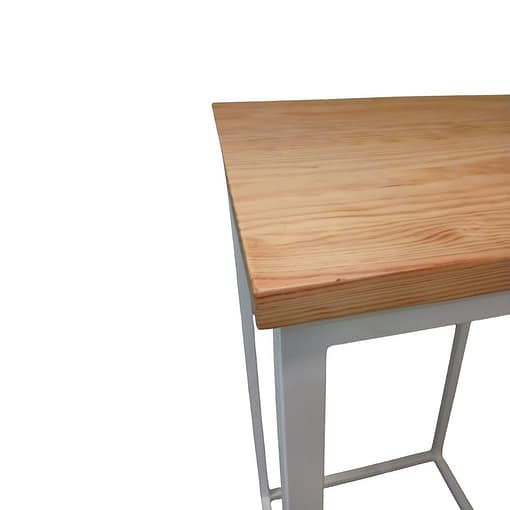 mesa alta bar de madera con estructura metalica