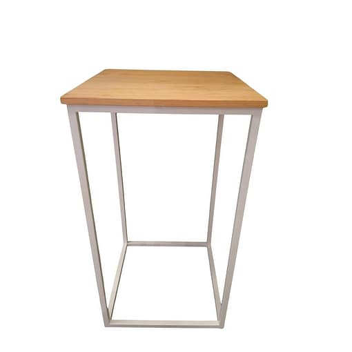 mesa alta bar de madera con estructura metalica