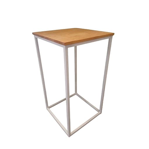 mesa alta bar de madera con estructura metalica