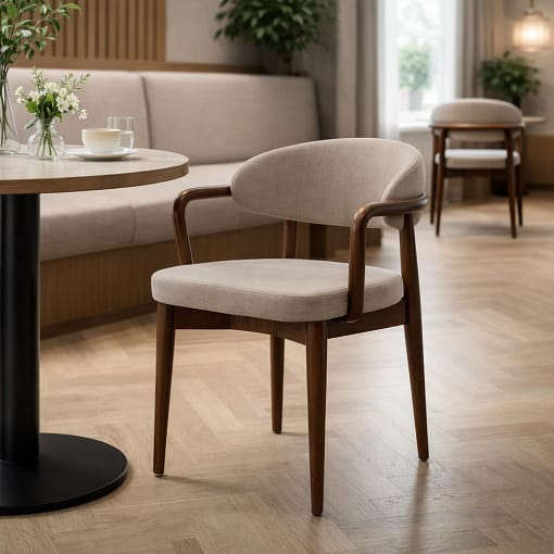 Silla con brazos tapizada y estructura madera natural Vesna