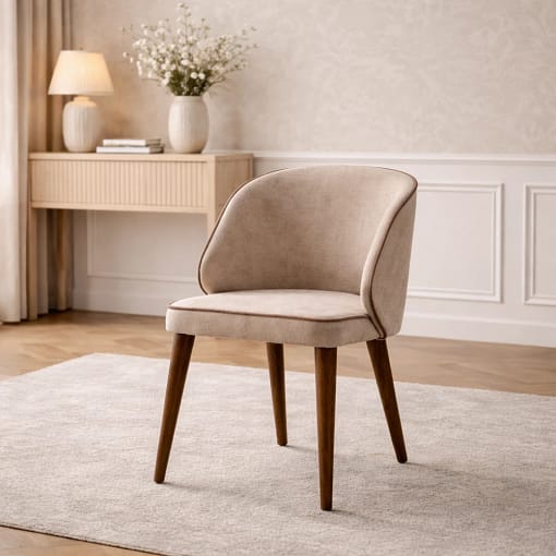 Silla con brazos Brina tapizada y estructura madera natural