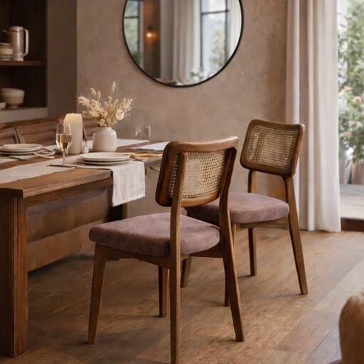 Silla madera tapizada con respaldo de rejilla Vita